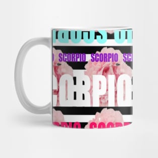 Colorful Monogram Scorpio Zodiac Sign Pink Peony Flowers Mug